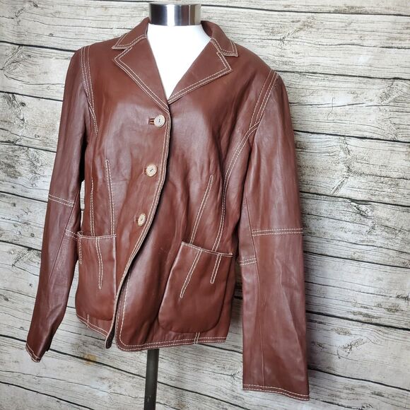 Cabi Brown Soft Leather Jacket With Contrast Stitches Size Medium - Picture 2 of 8